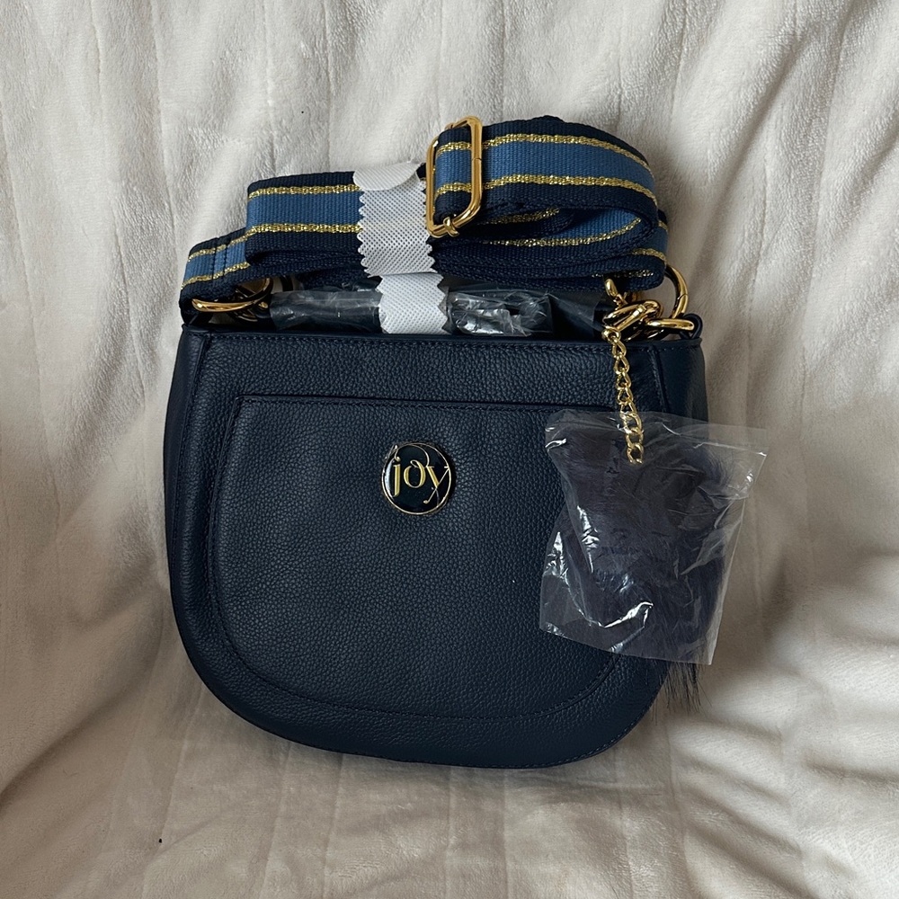 Joy Mangano Leather Navy Crossbody Bag NWT
